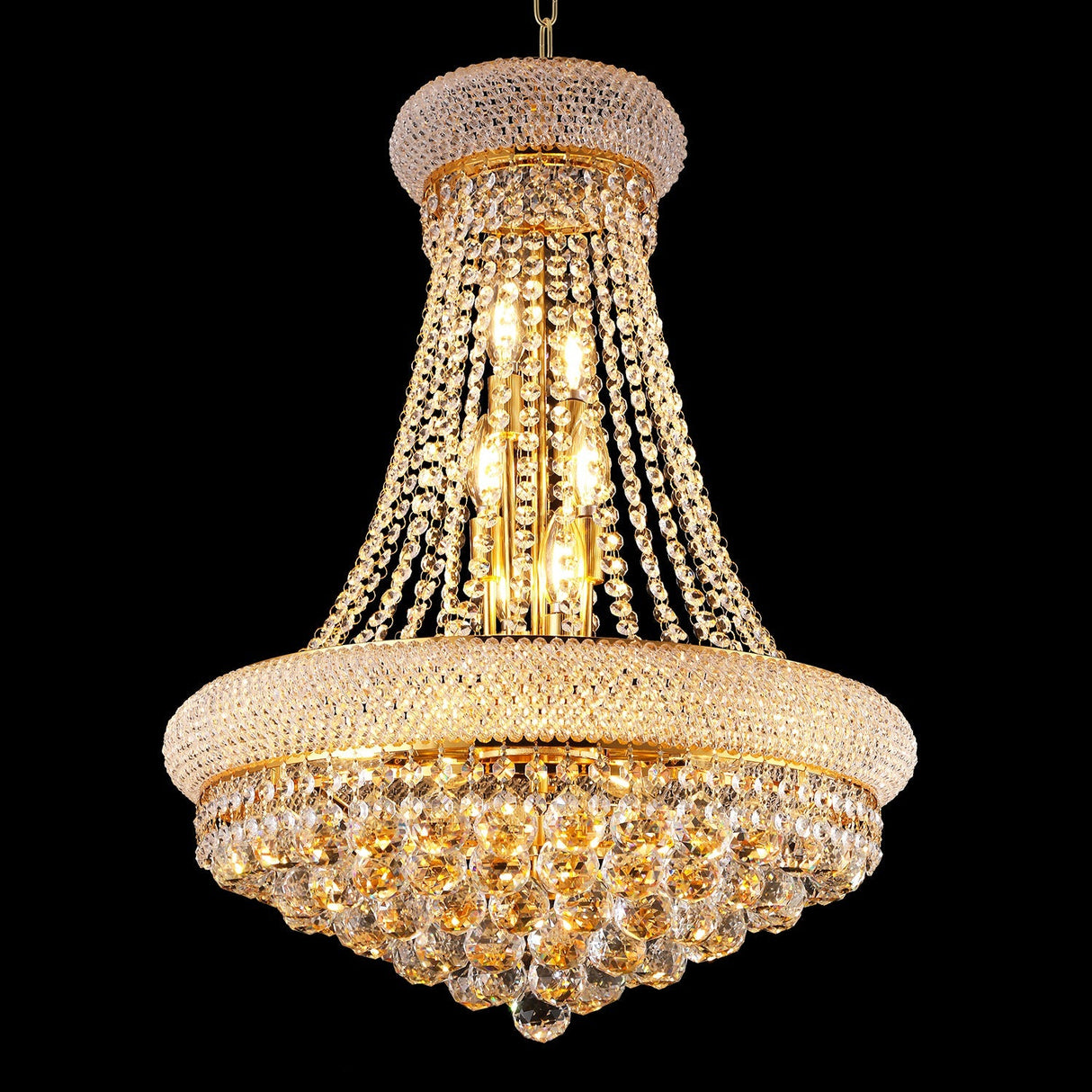 24-Inch Gold Crystal Chandelier, 12-Light French Empire Style Ceiling Light