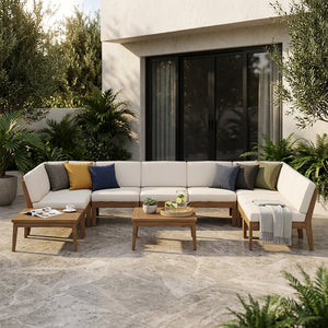 Grenada 8 Seater Acacia Wood Sectional Sofa Set, Teak+Beige