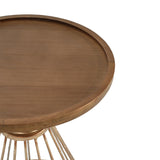 Hollow Edge Retro Art Pine Side Table with Antique Gold and Natural Color