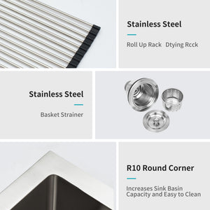 Modern Undermount Stainless Steel Kitchen Sink 16 Gauge, Deep Single Bowl