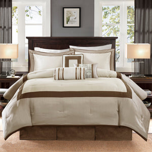 7 Piece Comforter Set Taupe/Brown King