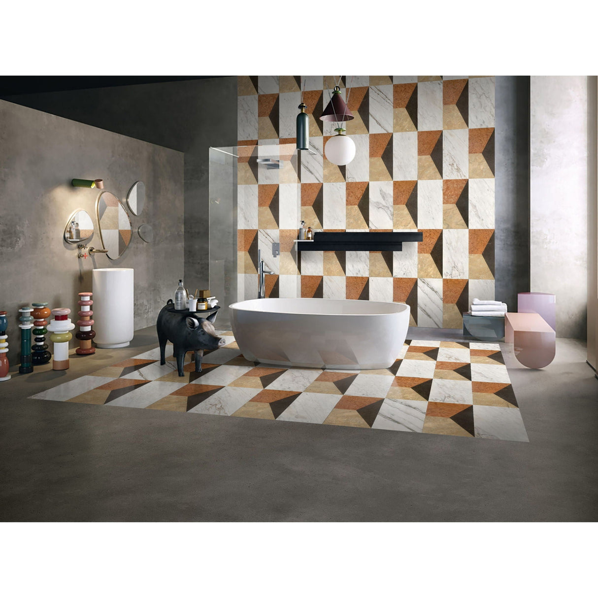 Waterjet Marble Polished Floor and Wall Tiles - White Multi Color