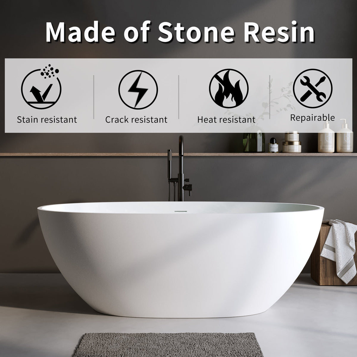 Solid Surface Freestanding Soaking Tub