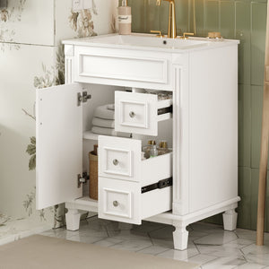 Compact Bathroom Vanity with Ceramic Sink and Storage Drawers - White, Green, Black