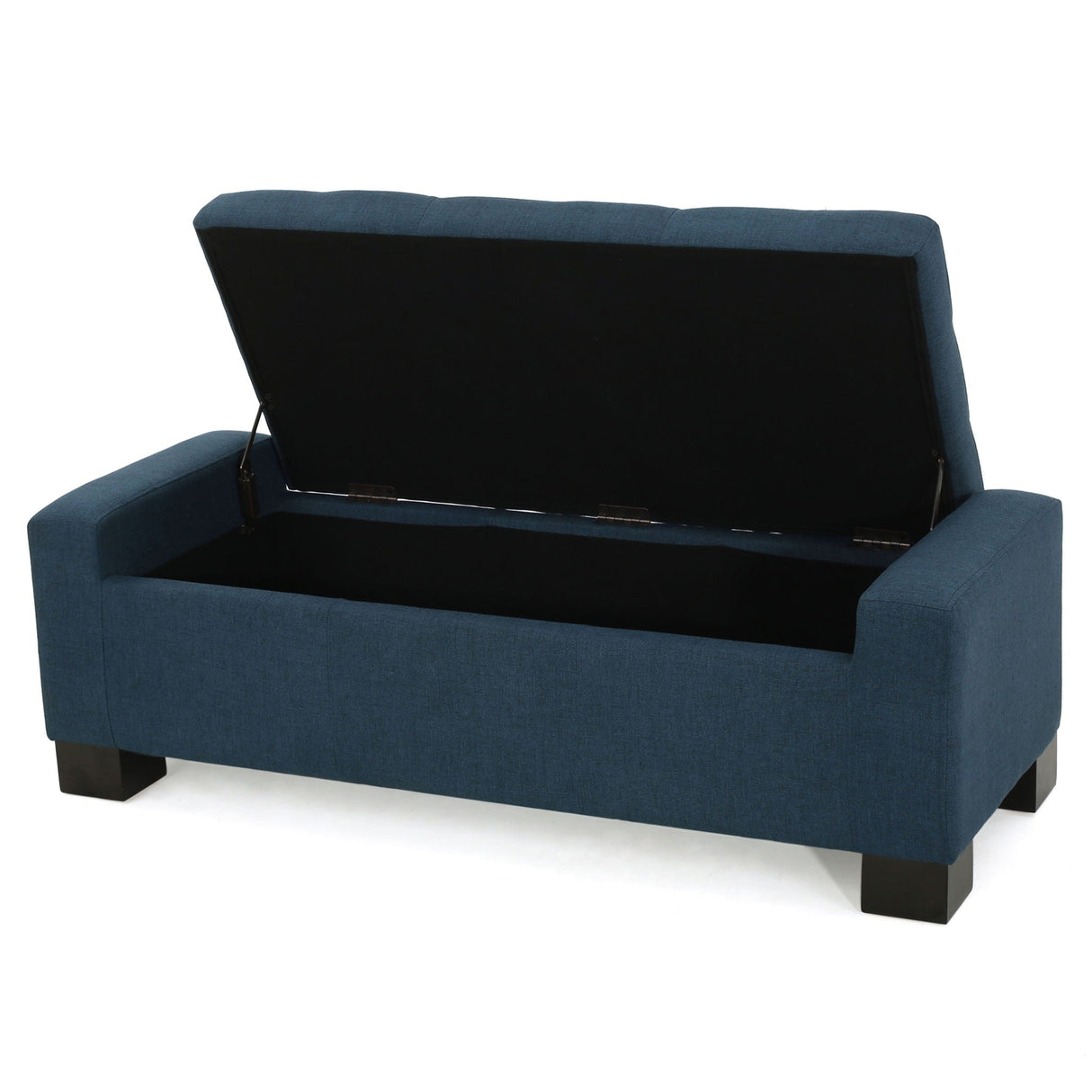 Empower Button Tufted Waffle Upholstered Storage Ottoman with Wood Legs - Navy Blue