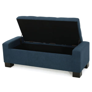 Empower Button Tufted Waffle Upholstered Storage Ottoman with Wood Legs - Navy Blue