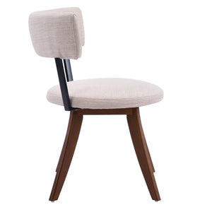 Modern Upholstered Dining Chair with Curved Back and Walnut Base - Beige