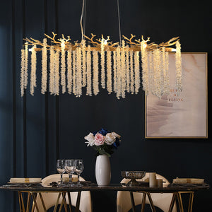 39-inch Modern Golden Pendant Light with Cascading Crystal Strands