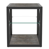 Modern End Table Nightstand with Tempered Glass & Wood Grain MDF