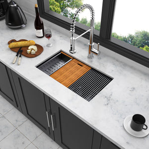 Workstation Kitchen Sink 30" x 18" x 10" Single Bowl Undermount - Gunmetal Black
