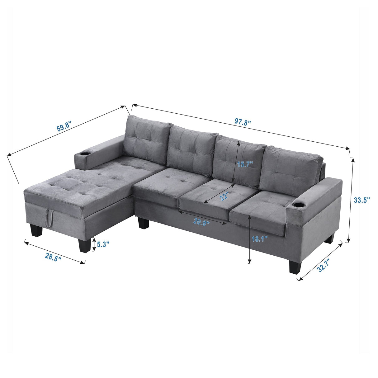Modern Sectional Sofa Set with L-Shape Chaise Lounge