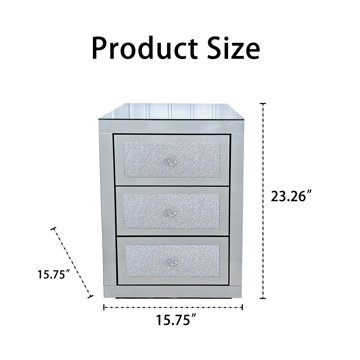 3-Drawer Mirrored Nightstand Bedside Table