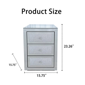 3-Drawer Mirrored Nightstand Bedside Table
