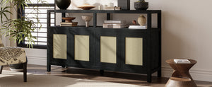 TREXM Bohemian Style Rattan Buffet Storage Cabinet with Solid Wood Frame
