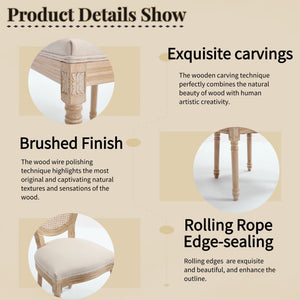 French Country Dining Chairs Set of 2 Upholstered with Rattan Back