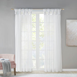 Twist Tab Voile Sheer Window Pair with Twisted Tab Tops - White