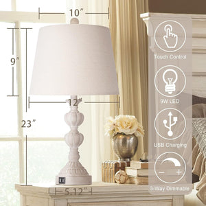 Touch Control Coastal Farmhouse Table Lamp Set of 2