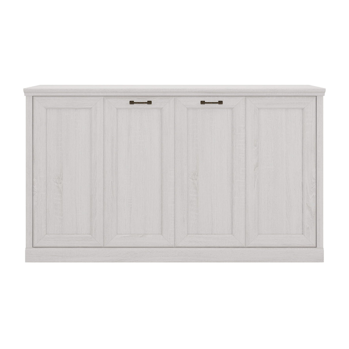 Twin Size Horizontal Murphy Bed With Dual Piston System, Space Saving Wall Bed Folds Into Cabinet - Rustic White