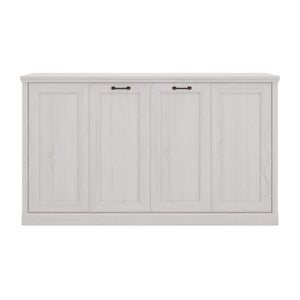 Twin Size Horizontal Murphy Bed With Dual Piston System, Space Saving Wall Bed Folds Into Cabinet - Rustic White
