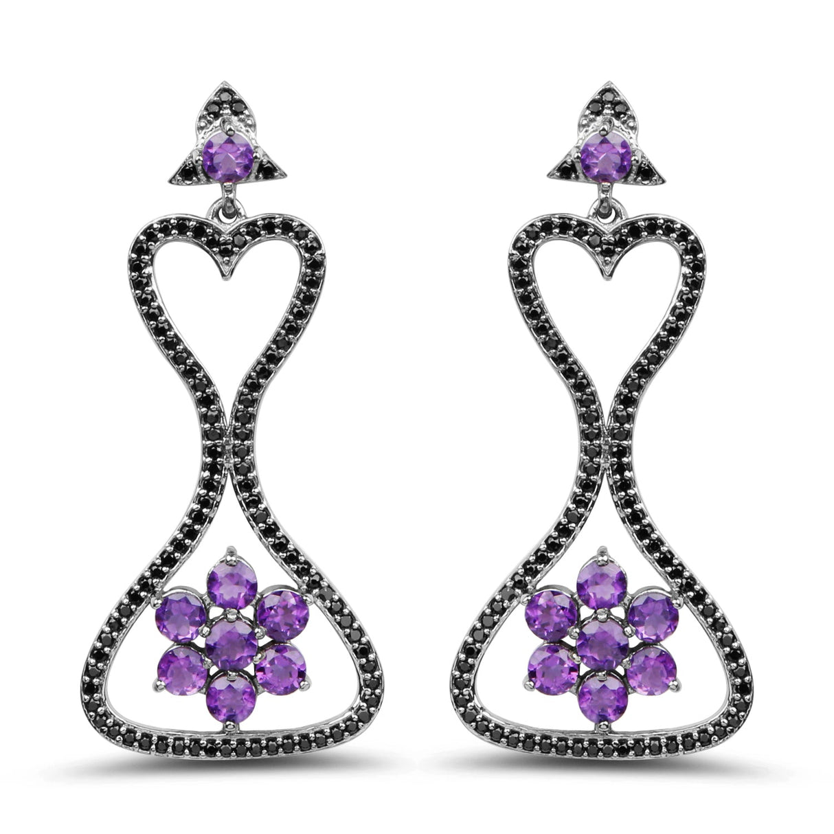 6.31 Carat Genuine Amethyst & Black Spinel .925 Sterling Silver Earrings