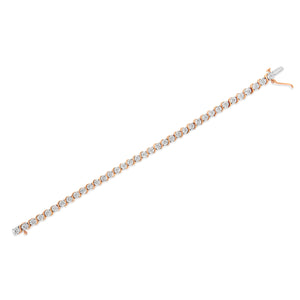 14K Rose Gold Plated .925 Sterling Silver 1/4 Cttw Diamond Round Miracle Plate and "S" Link Tennis Bracelet (I-J Color, I2- I3 Clarity) - 7"
