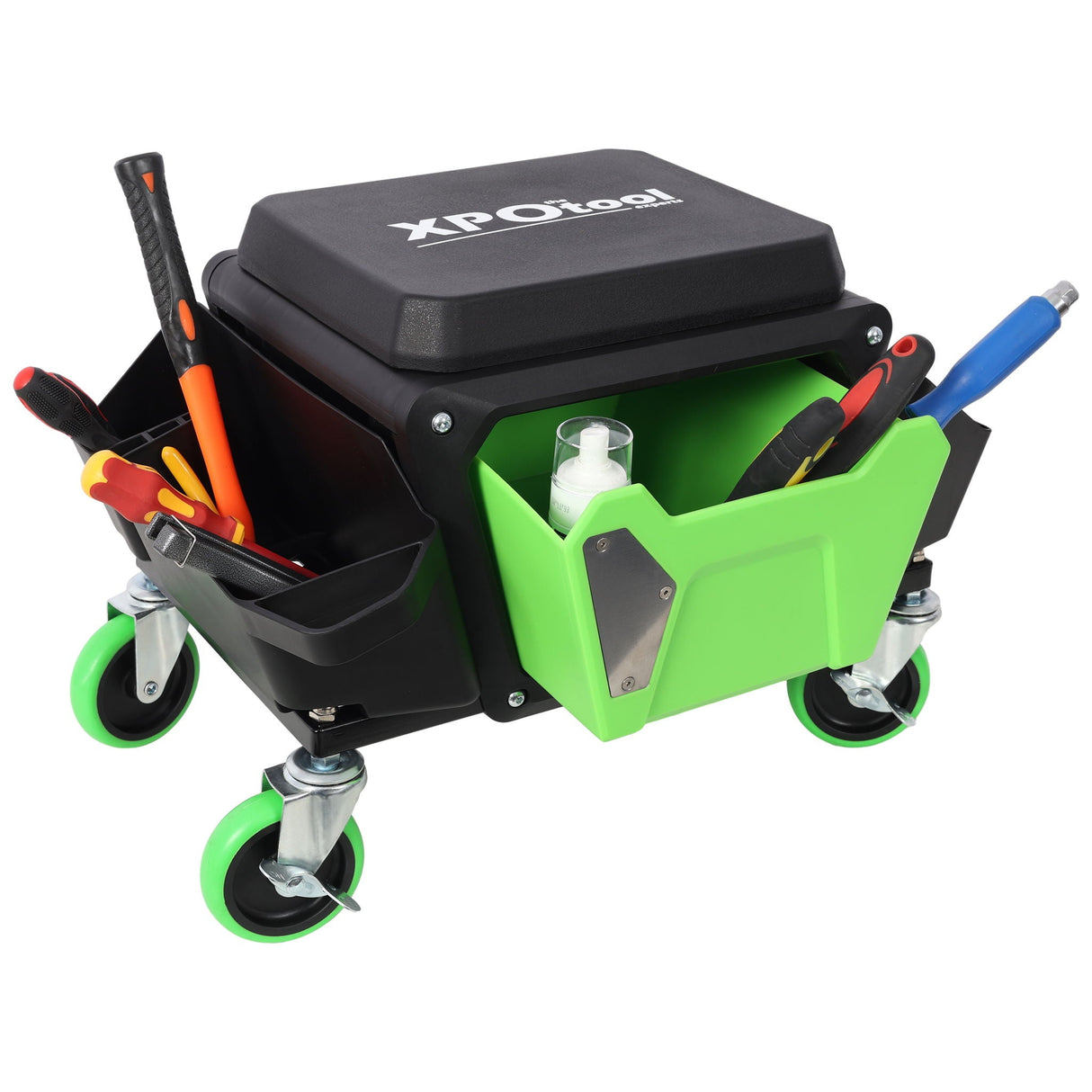Heavy Duty Mechanic Stool With Wheels And Soft Rubber Cushion And 330Lbs Capacity - Green