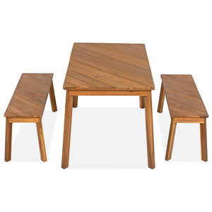 Go 3-Piece Acacia Wood Table Bench Dining Set