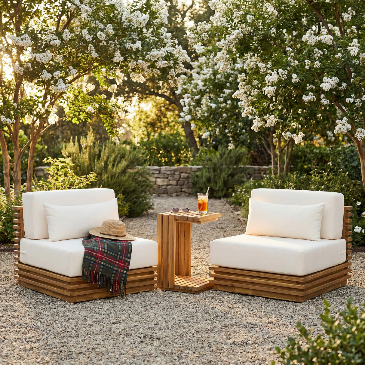 Oversized Outdoor 3-Piece Chat Set with Two Club Chairs and Side Table