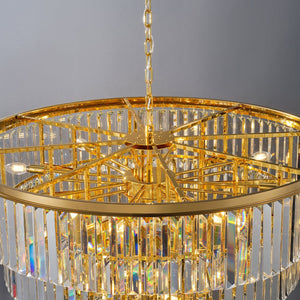 48-Inch Gold Tiered Crystal Tube Chandelier