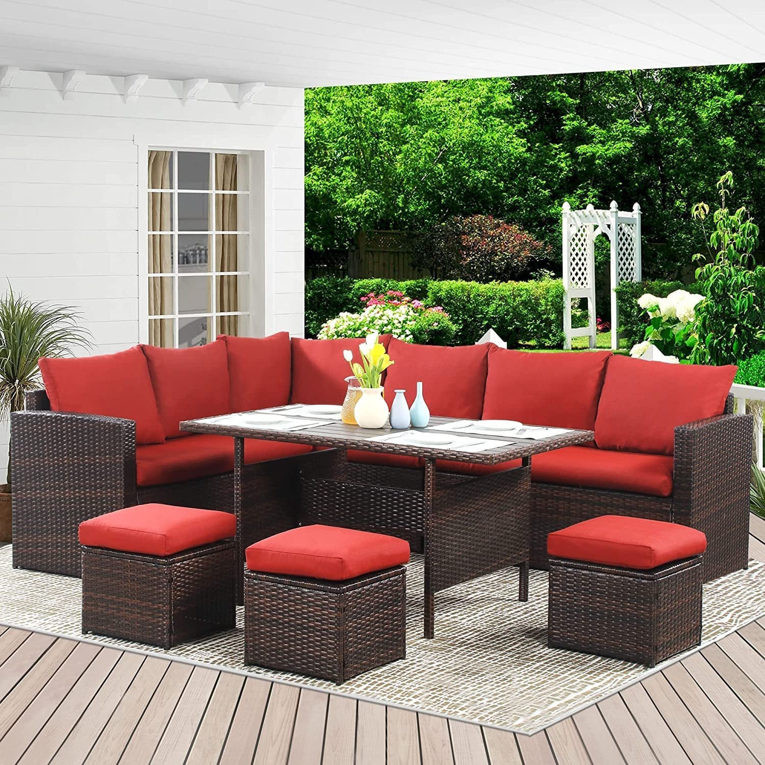 7-Pieces-PE-Rattan-Wicker-Patio-Dining-Sectional-Cusions-Sofa-Set-with-Red-cushions-Furniture-|-Outdoor-Furniture-|-Outdoor-Furniture-Sets