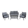 4 Piece Outdoor Patio Furniture Set, Metal Chairs With Woven Rope U Shaped Backrest