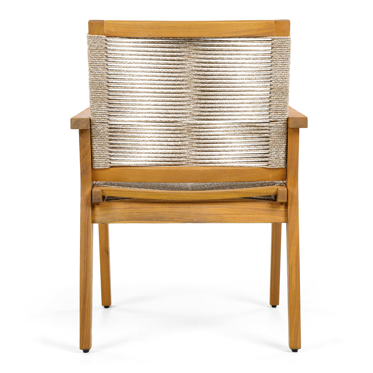 Outdoor Dining Chairs Set of 2 with Teak Finish Wood Frame and Brown Rope