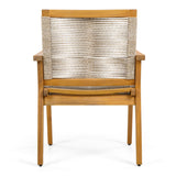 Outdoor Dining Chairs Set of 2 with Teak Finish Wood Frame and Brown Rope