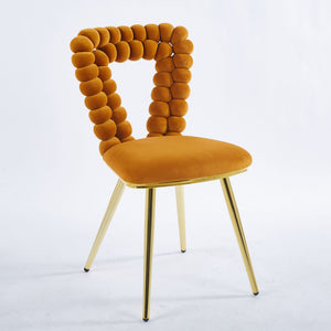 Modern Chair With Iron Tube Legs, Soft Cushions And Comfortable Backrest, Suitable For Dining Room, Living Room, Cafe, Hairball Back