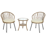 U_STYLE Outdoor Leisure Set, 2 Rattan Single Chairs with Glass Round Table