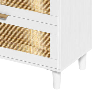 Rattan Dresser With 6 Drawers, Wooden Legs & Metal Handle