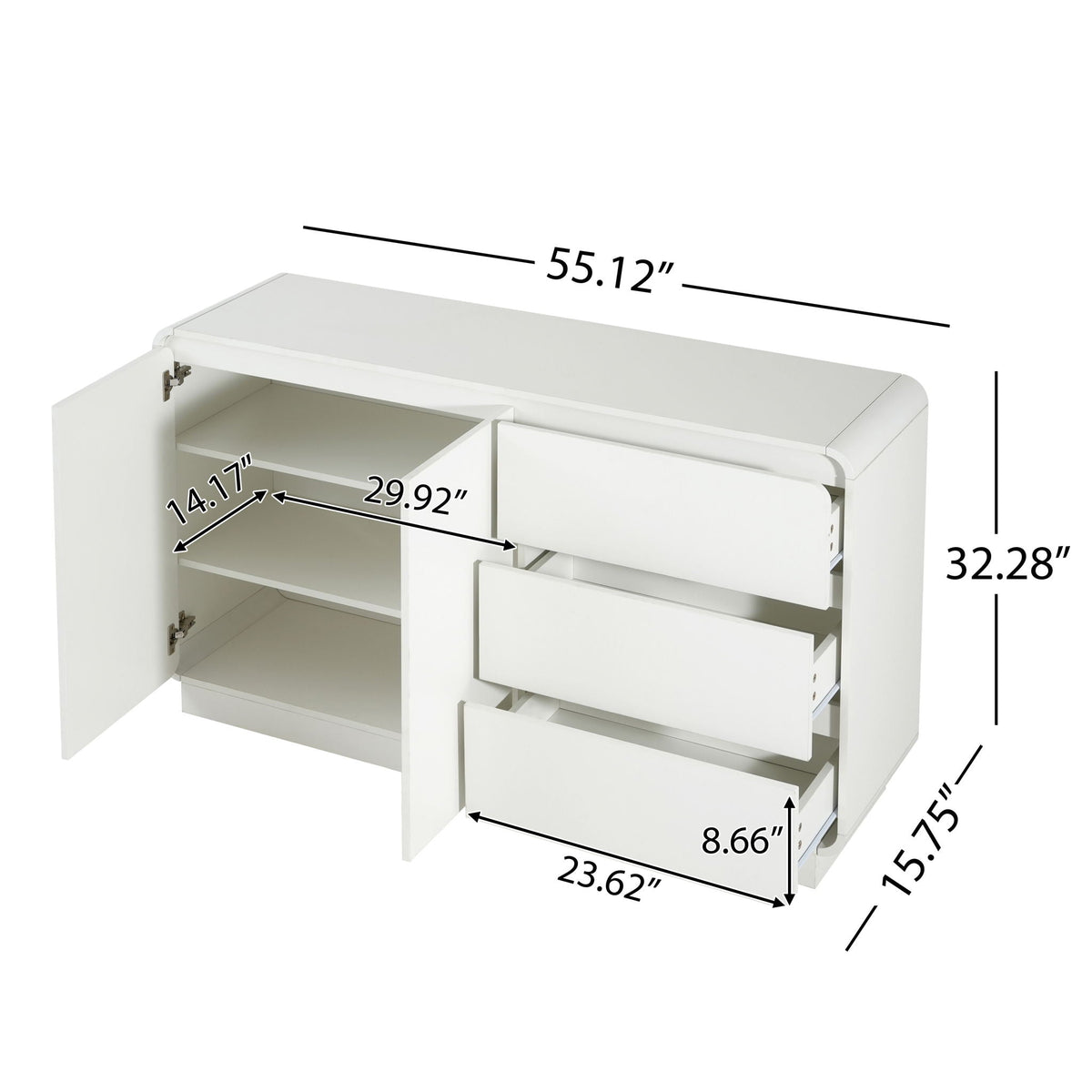 Sideboard, Wide Storage With 2 Doors And 3 Drawers