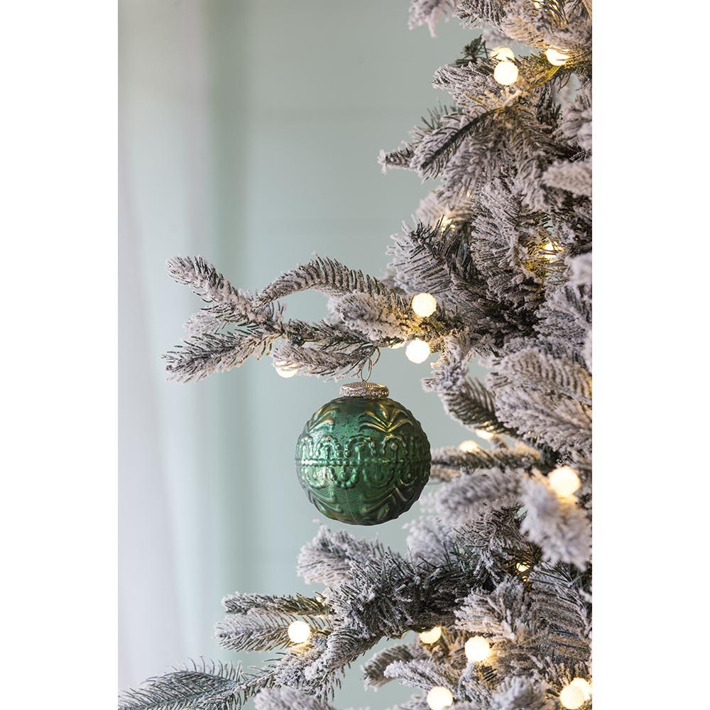 Christmas Ball Ornaments Glass Set of 6 Green Holiday Decor