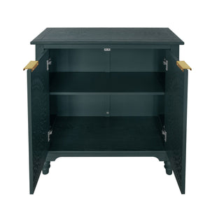 Hollow Carved 2 Door Accent Cabinet With Adjustable Shelf, Sideboard Buffet For Entryway, Living Room Or Bedroom - Blackish Green
