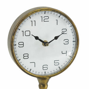 Vintage Inspired Gold Iron Table Clock with Pedestal Design - Gold