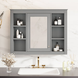 Wall Mounted Medicine Cabinet with Mirror and 6 Open Shelves - Multiple Colors