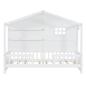 House Bed With Shelves, Window And Sparkling Light Strip On The Roof