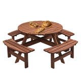 8 Person Wooden Picnic Table Outdoor Camping Dining Table with Seat