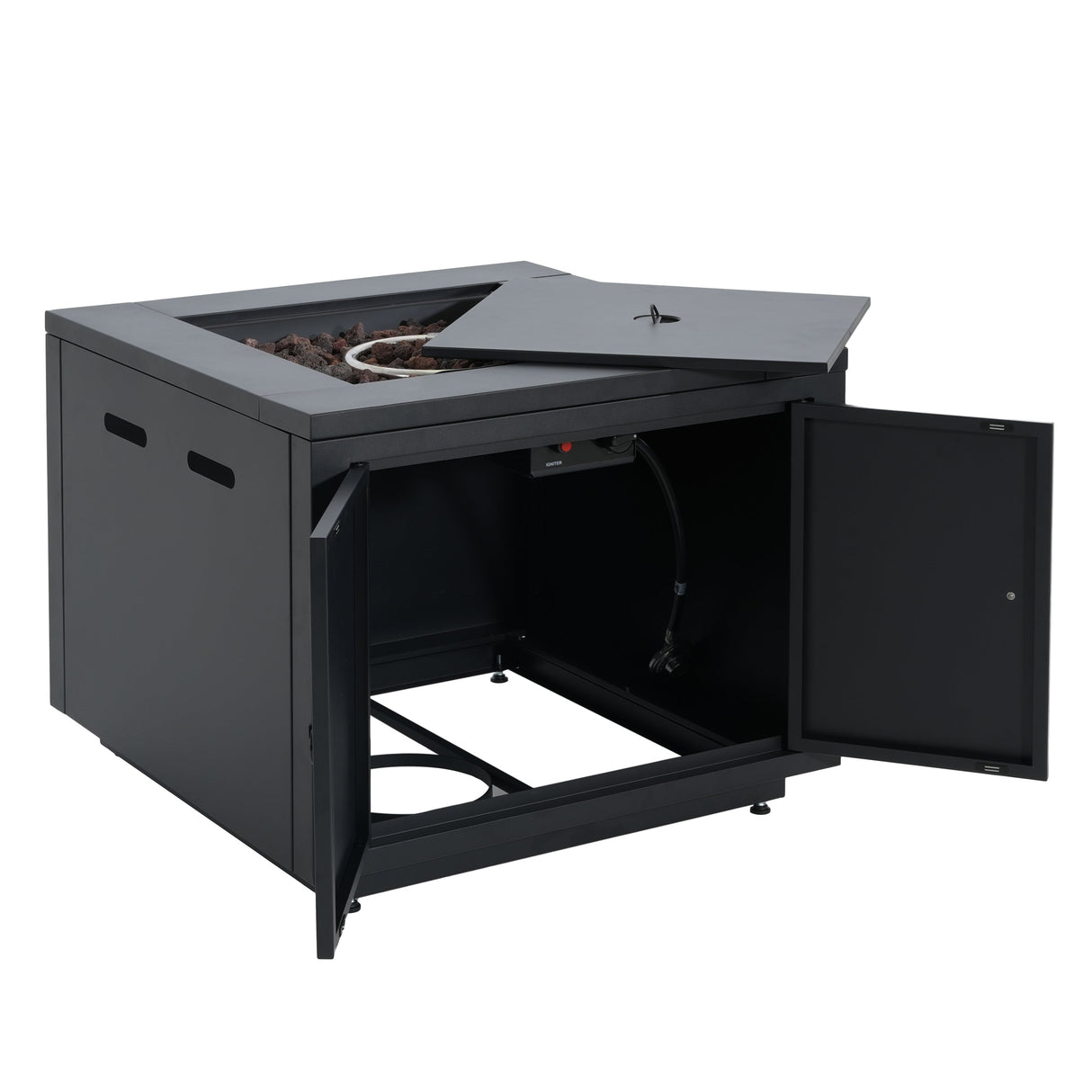 30inch Square  Steel Fire Pit Table, in Black,40000BTU