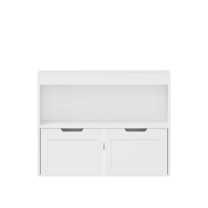 Book Organizer With Large Drawers And Open Shelves, Toy Storage Cabinet With Removable Wheels And Rounded Edges - White