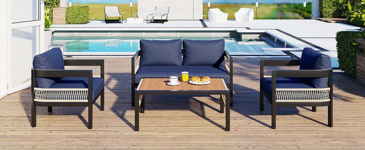 U_Style Multi-person Outdoor Iron Sofa Set with Table