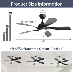45-Inch Ceiling Fan with DC Motor and Integrated Light - Wood Grain
