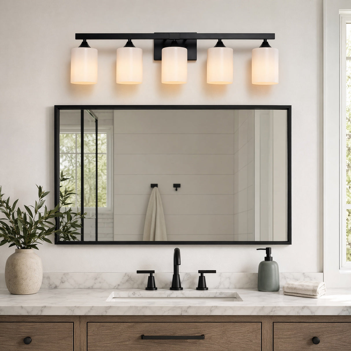 5-Light Matte Black Bathroom Lighting