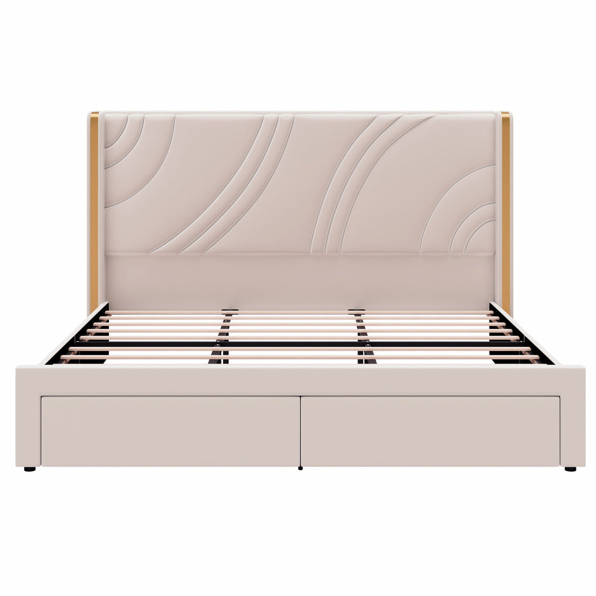 Modern Upholstered LED Bed Frame With Storage Drawers, Wingback Headboard, RGB Light