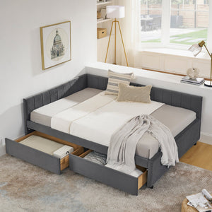 Full Size Upholstered Tufted Bed Frame with Two Drawers